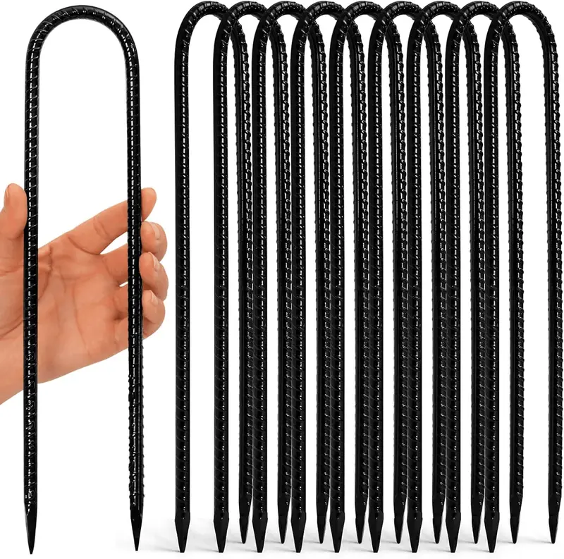 12" Lawn Stakes – Heavy-Duty U-Shaped Ground Stakes (10-Pack) For Securing Trampolines – Ts12u10 1