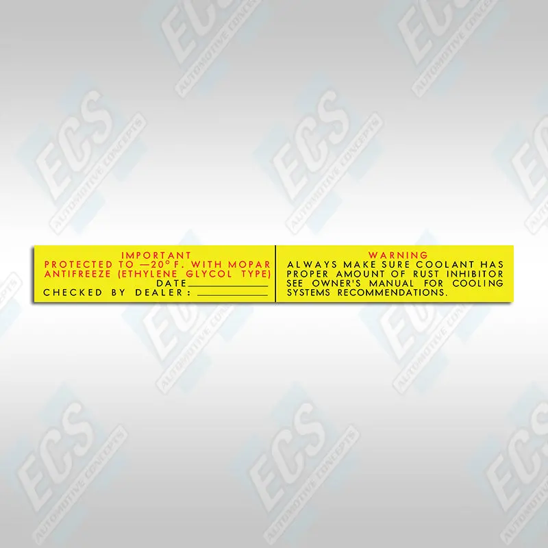 1964-73 Mopar Radiator/Coolant Decal (Multiple Options!) 1