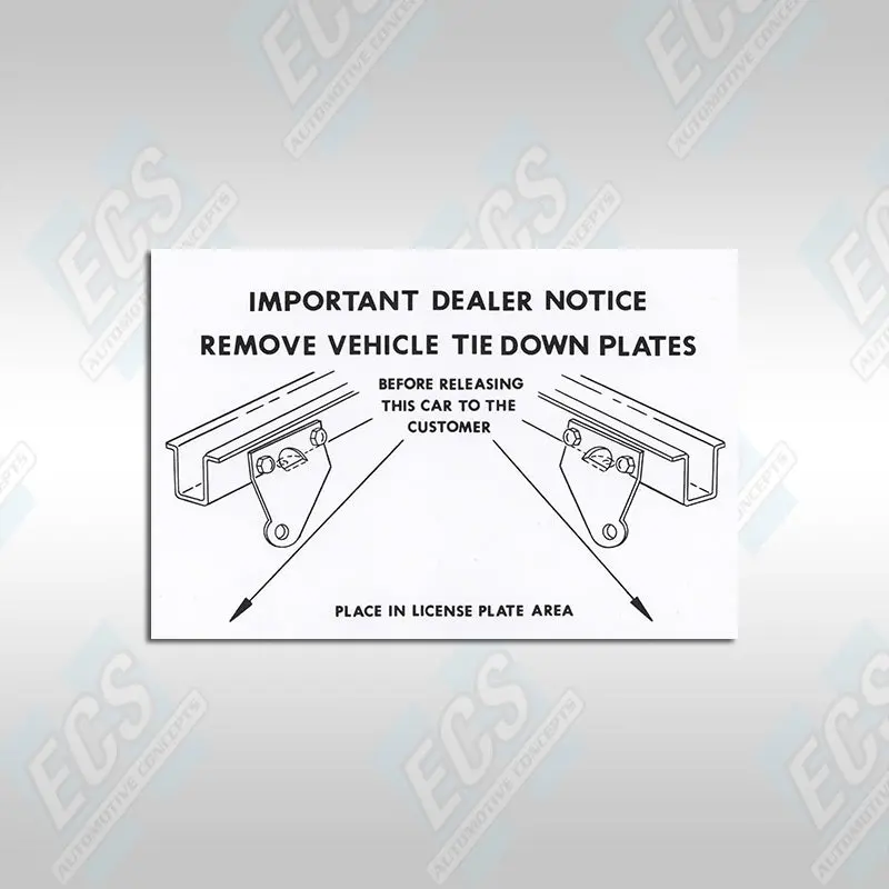 1964-73 Mustang: Vehicle Tie Down Instructions Decal 1
