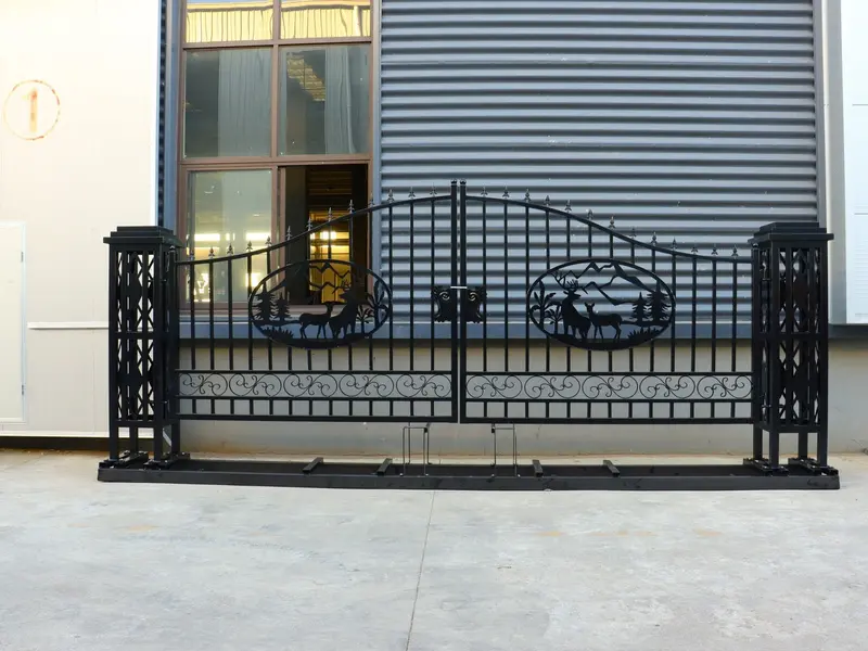 20 Ft Heavy-Duty Steel Driveway Gate With Deer Artwork – Black Dual Swing Farm & Driveway Gate Kit Su20dg 1