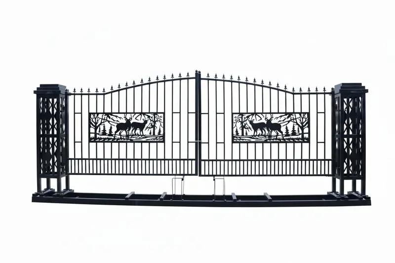 20 Ft Heavy-Duty Steel Driveway Gate With Square Deer Artwork – Black Dual Swing Farm & Ranch Gate Kit Su20sq 1