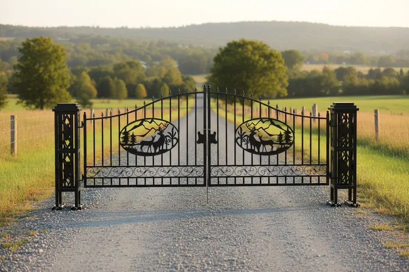 20Ft Metal Farm Gate Kit  Driveway Entry Design Dual-Swing Gate Kit – Deer Artwork Su24dr 1