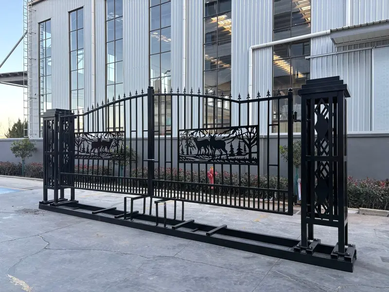 20Ft Metal Farm Gate Kit  Driveway Entry Design Dual-Swing Gate Kit – Square Deer Artwork Su24sq 1