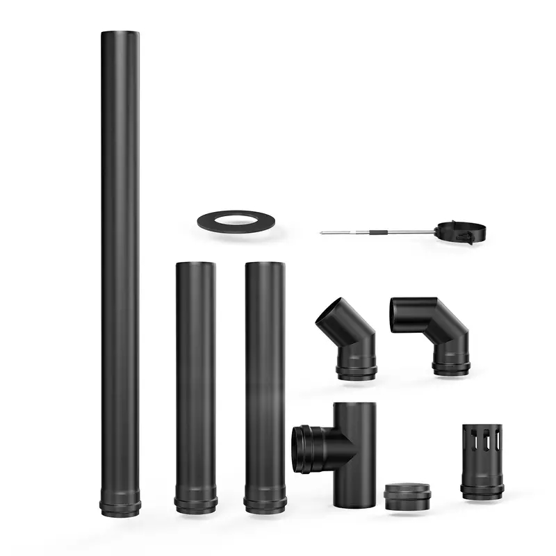 (3.15") Chimney Pipe Kit – Complete 1Mm Steel Flue Set With Cap, T-Pipe, Elbows & Trim Plate For Wood & Pellet Stoves Kk48181 1
