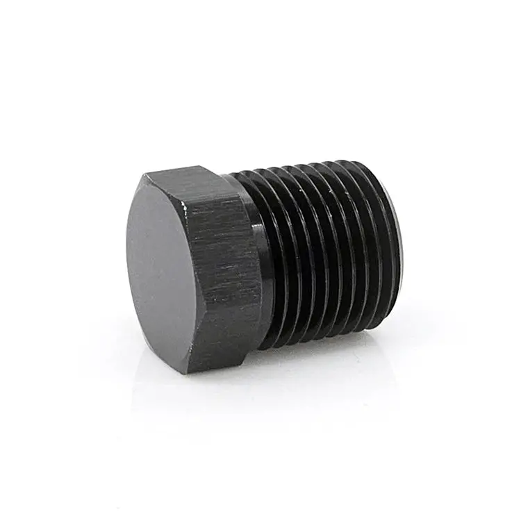 3/8" Male Npt Hex Plug, 6061 Aluminum, Black Hard Anodized 1