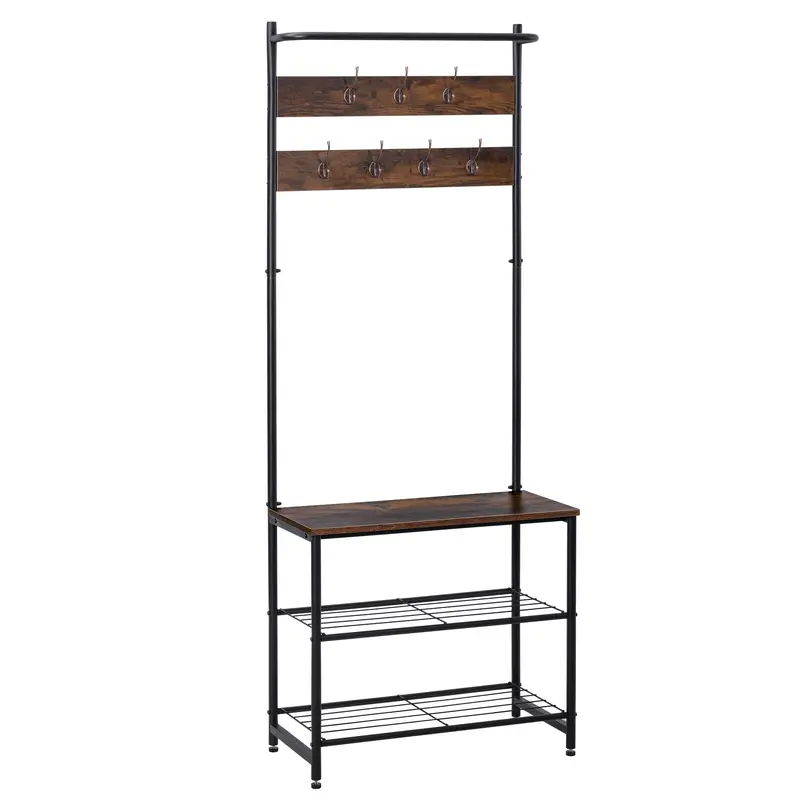 3 In 1 Industrial Coat Rack With Bench And Shoe Storage Shelf Entryway Organizer Freestanding 71 Inch Ammdr1836 1