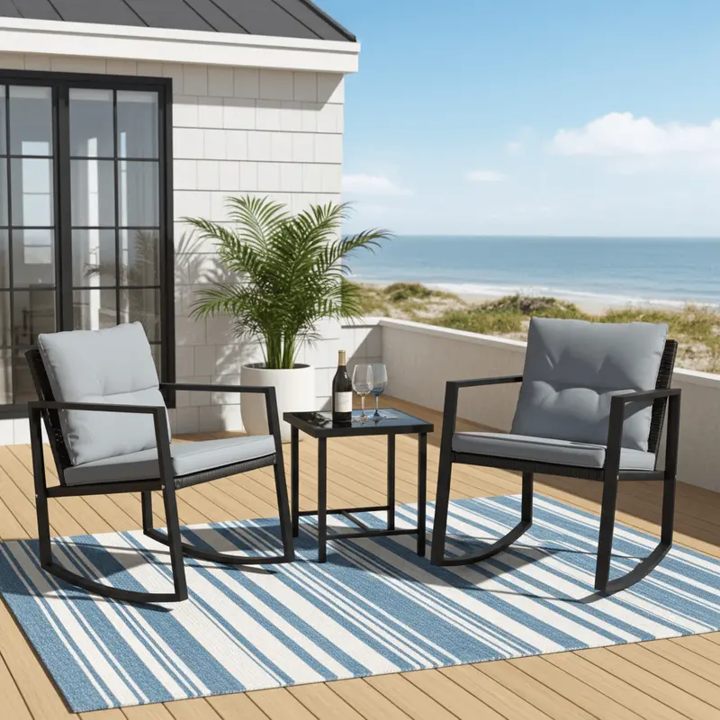 3-Piece Outdoor Patio Rocking Chair Set With Table – Weather-Resistant Garden & Balcony Furniture (Wss21 726620) 1