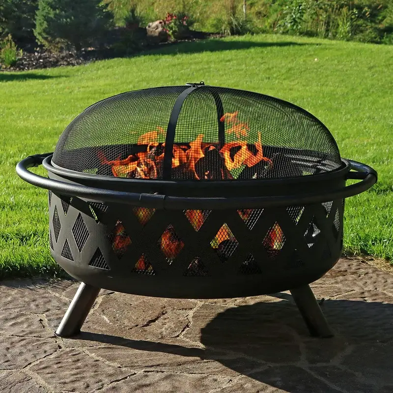 30″ Outdoor Fire Pit With Bbq Grill & Spark Screen – Heavy-Duty Steel, Oil-Rubbed Bronze Finish – Xy0619 1