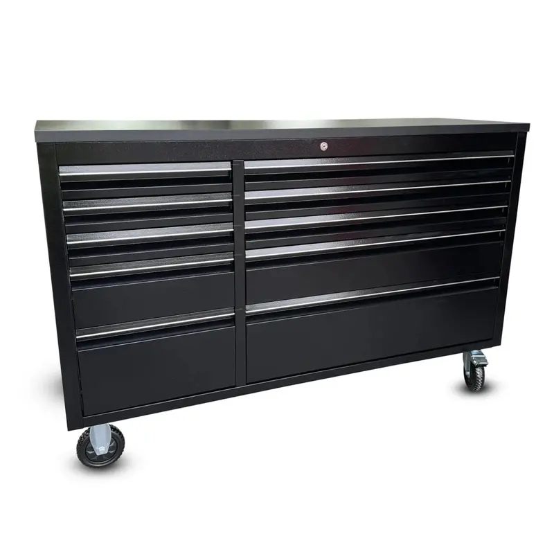 55" Black Powder-Coated Steel 10-Drawer Workbench Tool Chest Roller Cabinet Htc5510pc 1