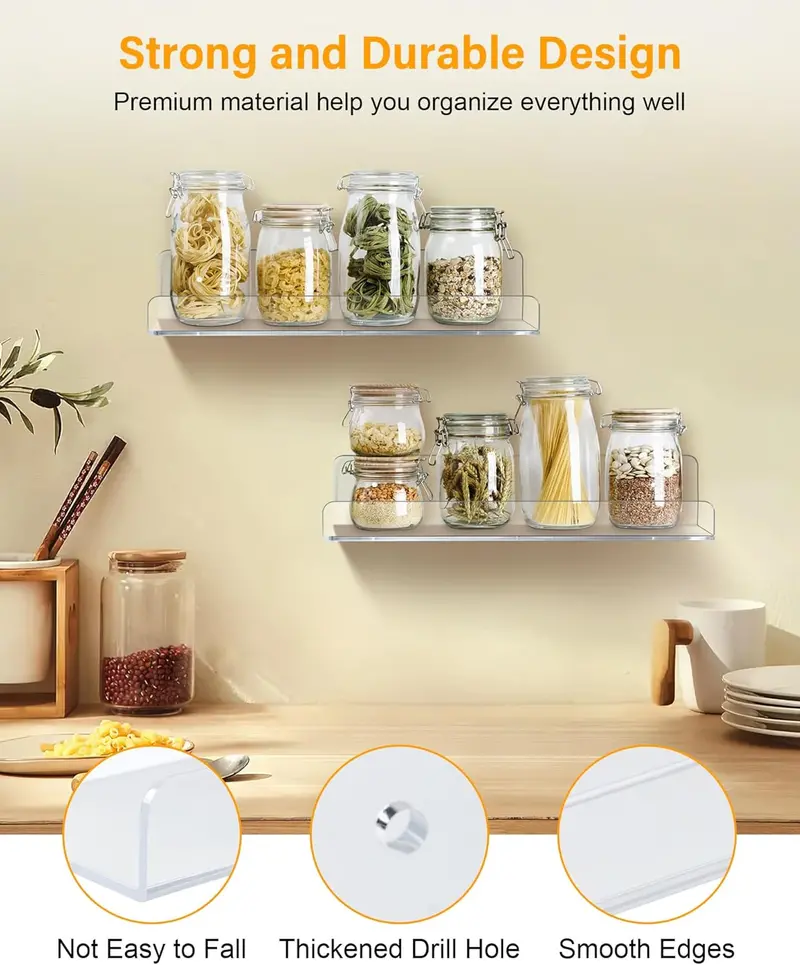 6-Pack Clear Acrylic Floating Wall Shelves – 15" Invisible Display Storage Racks For Bathroom, Kitchen, Bedroom (Model: B0d5lz1g42) 1