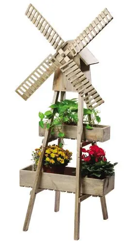 63" Wooden Garden Windmill With Planter Box – Pinewood Outdoor Yard & Garden Décor 1
