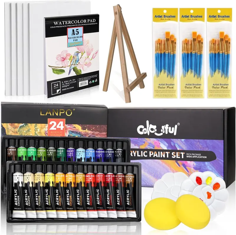 65 Piece Acrylic Painting Kit With Easel Canvas Brushes And Paints Aps06530 1