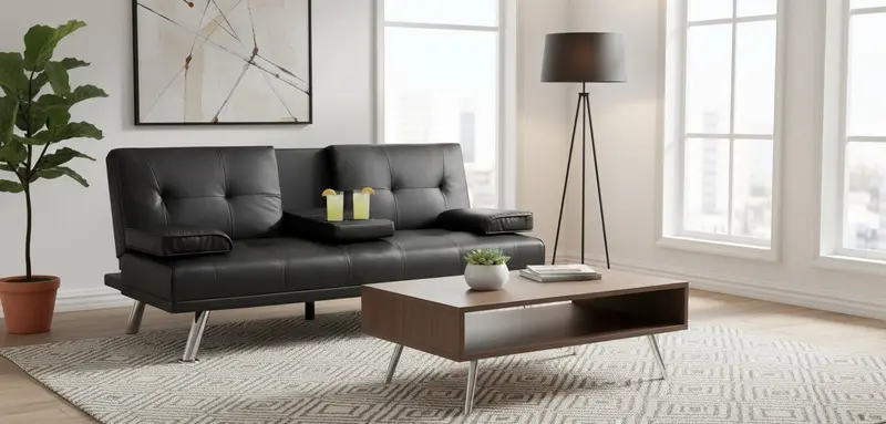 Deluxe Convertible Futon Sofa Bed – Modern Black & Brown Sleeper Couch Gs1913b | Adjustable, Space-Saving Design 1