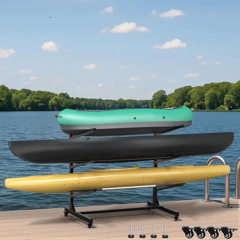 Heavy-Duty 3–4 Tier Kayak Storage Rack With Wheels – Adjustable Freestanding Kayak & Paddleboard Rack Kr4tblk 1