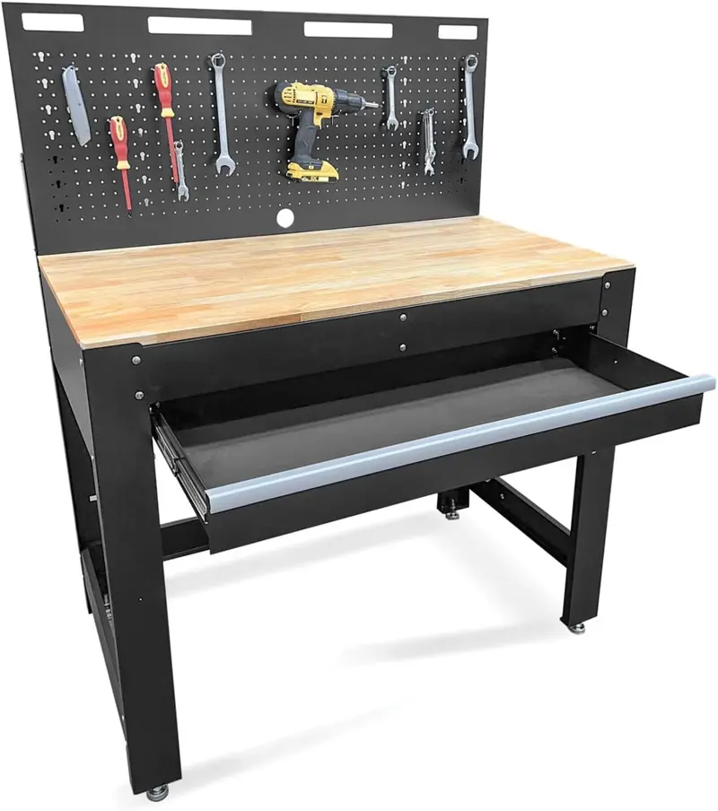 Heavy-Duty Steel Workbench With Power Strip, Drawer & Pegboard – Model Wt006b 1