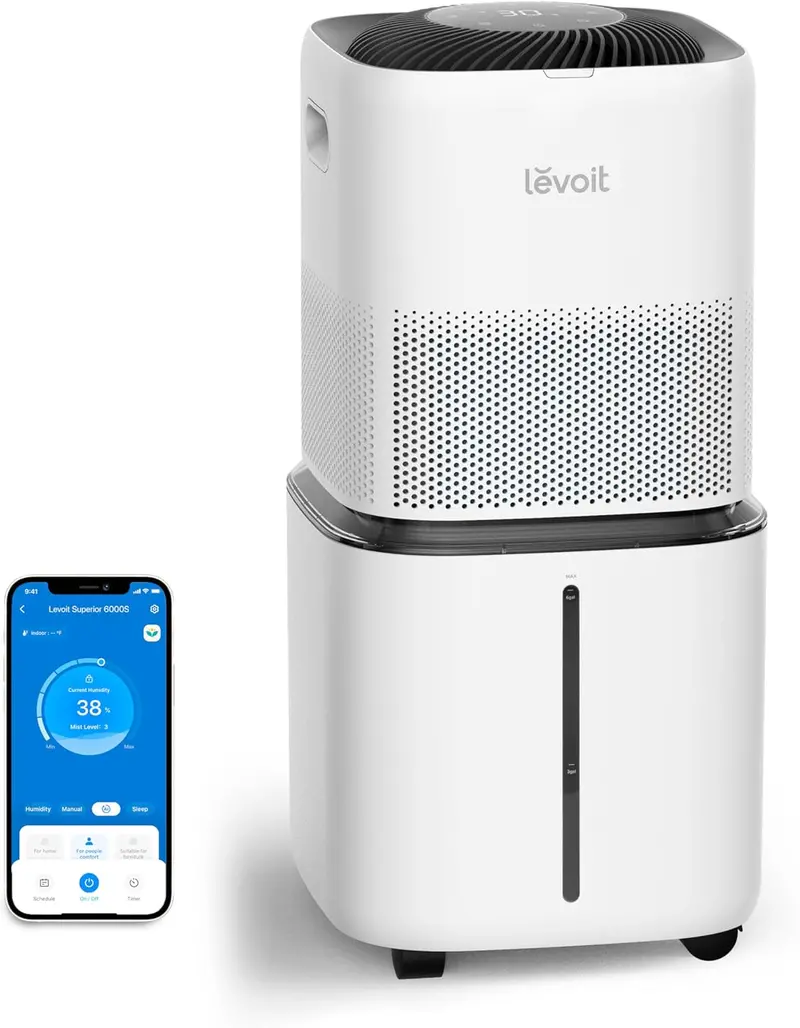 Levoit Superior 6000S Smart Evaporative Humidifiers For Home Whole House Up To 3000Ft², 6 Gal, Last 72-Hour, Premium Filter, Dry Mode, Wheels & Water Fill Hose & Foldable Storage - Quiet Sleep Mode. Little Bit Used ( Water Drops On The Lid) 1