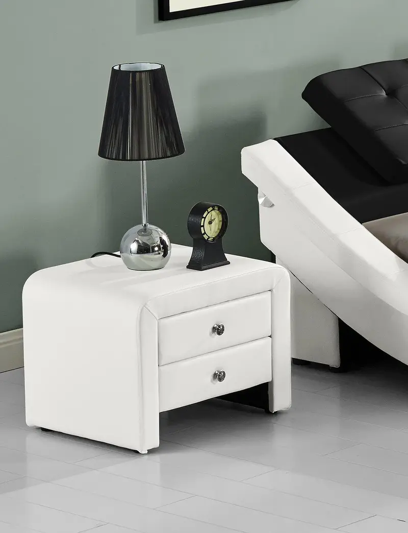 Modern 2-Drawer Upholstered Bedside Table Nightstand – Faux Leather Finish 1