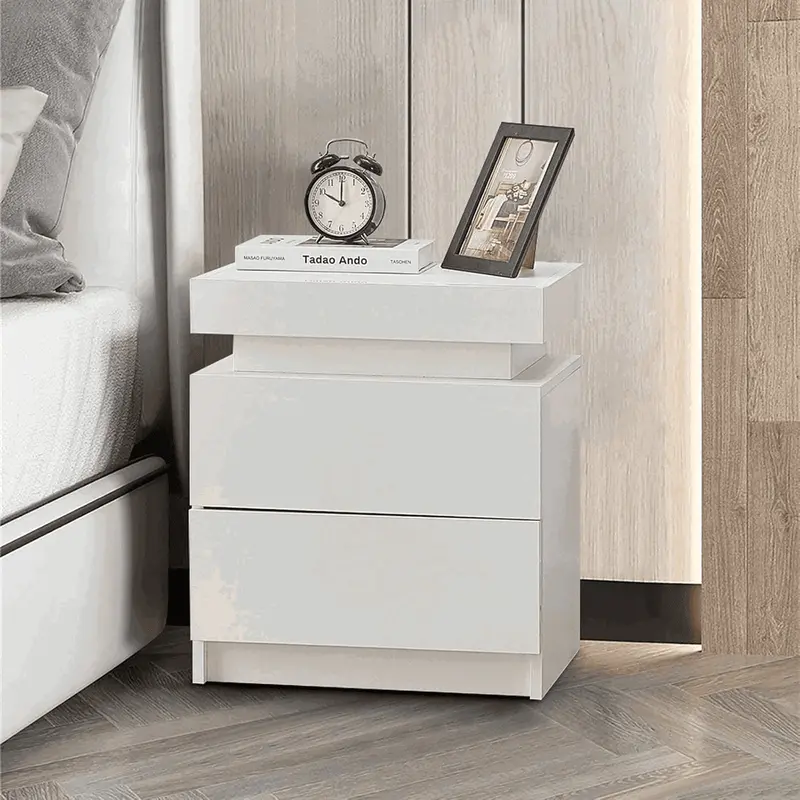 Modern Nightstand With Built-In Power Outlets & Rgb Led Accent Lights – High Gloss Finish Bedside Table 2
