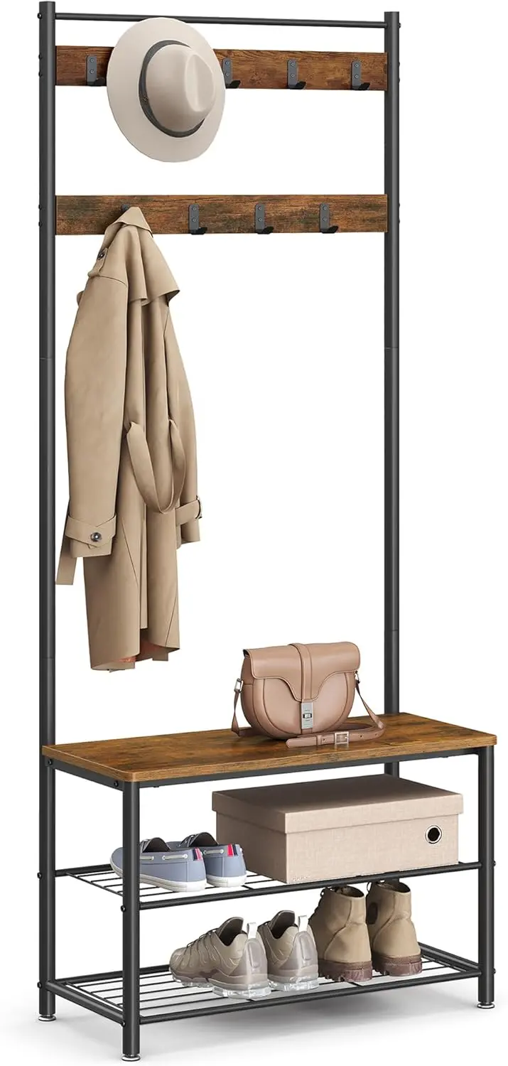 New 3-In-1 Hall Tree Coat Rack With Shoe Storage Bench – Entryway Organizer With Steel Frame S1322 1