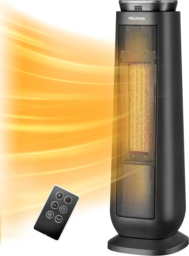 Pelonis Space Heater Portable For Indoor Use, 23 Inch Electric Heater With Remote For Bedroom, 1500W Ptc Fan Heater With Overheating& Tip-Over Protection, Quiet, Energy Efficient, 70°Oscillating 1