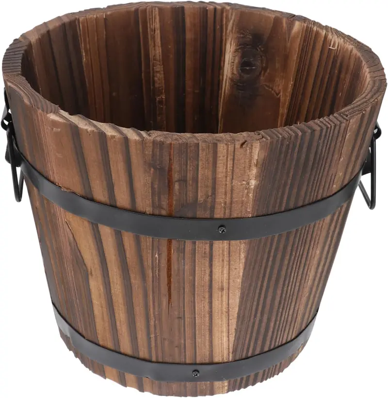 Rustic Wooden Barrel Planter 16" X 13" – Decorative Garden Pot For Indoor & Outdoor Plants | Wgp16 1