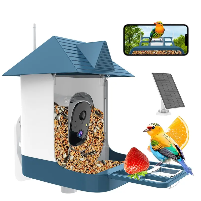 Solar Wifi Smart Bird Feeder Camera With 2Mp Hd, Night Vision & 2-Way Audio – Dark Blue – Bfbf11 1