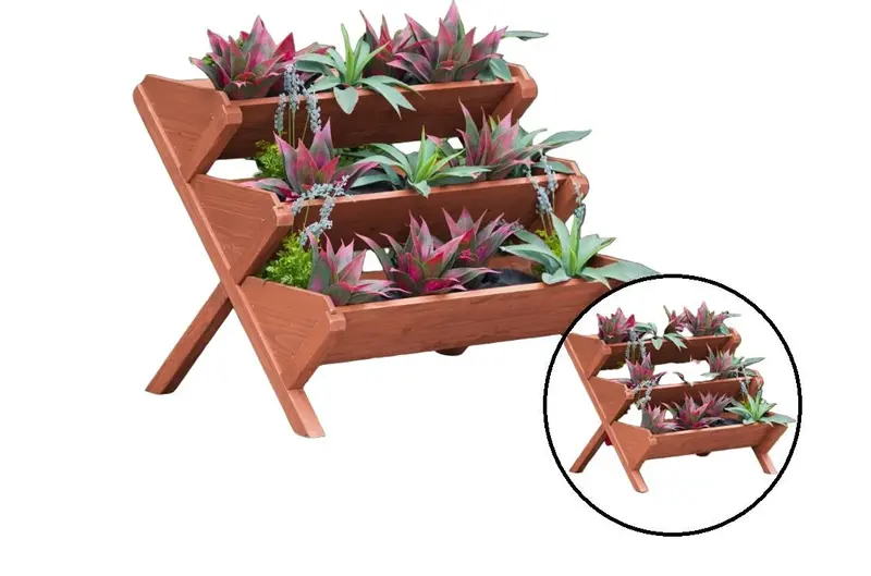 Three-Tier Fir Wood Garden Planter Box – Medium Brown Raised Flower Bed Cp3834 1