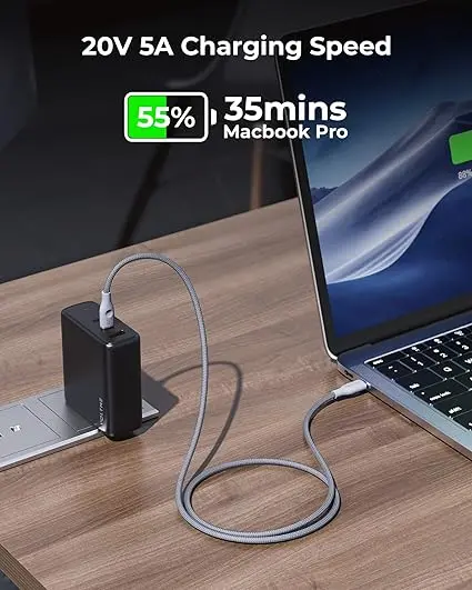 Voltme Powerlink Rugg Usb-C To Usb-C Cable 6Ft 100W Fast Charging Cable 2 Pack Grey 1