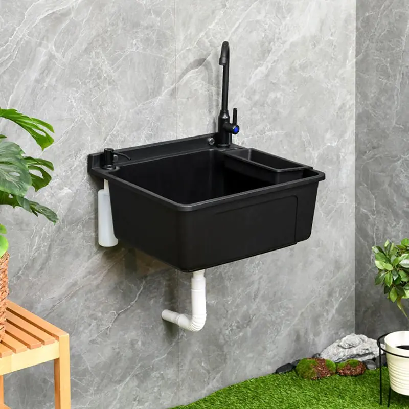 Wall-Mounted Utility Sink With Faucet – Compact Laundry & Garden Wash Basin Wms445bk 1