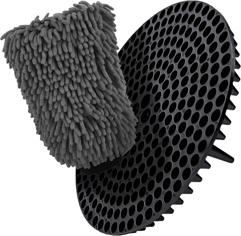 Wash&Whips Chenille Premium Scratch-Free Microfiber Lint-Free Blue Wash Mitt 8" X 10"In & Black Pitstop Particle Interceptor 1