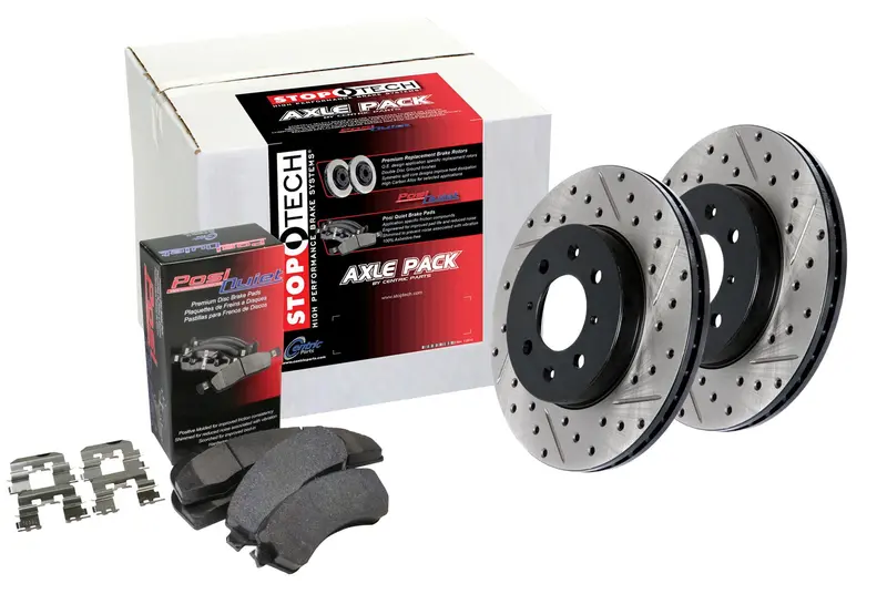 Stoptech Street Rear Brake Kit – Drilled & Slotted Rotors With Caliper Hardware 1